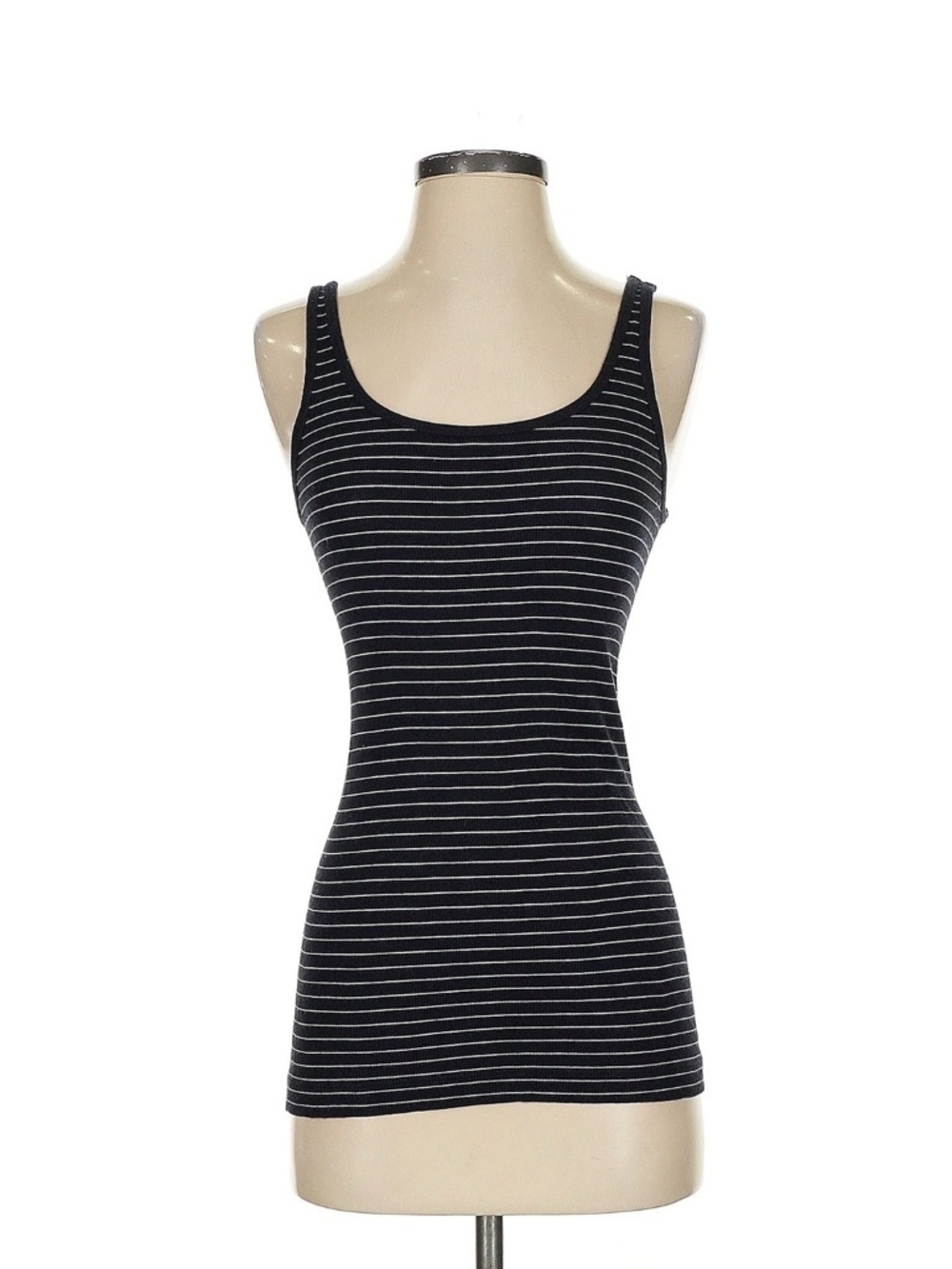 Vince Black & White Striped Scoop-Neck Tank